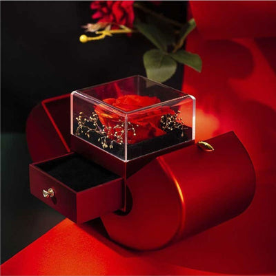 Close-up of Eternal Rose in Red Apple Jewelry Box - WEVOR