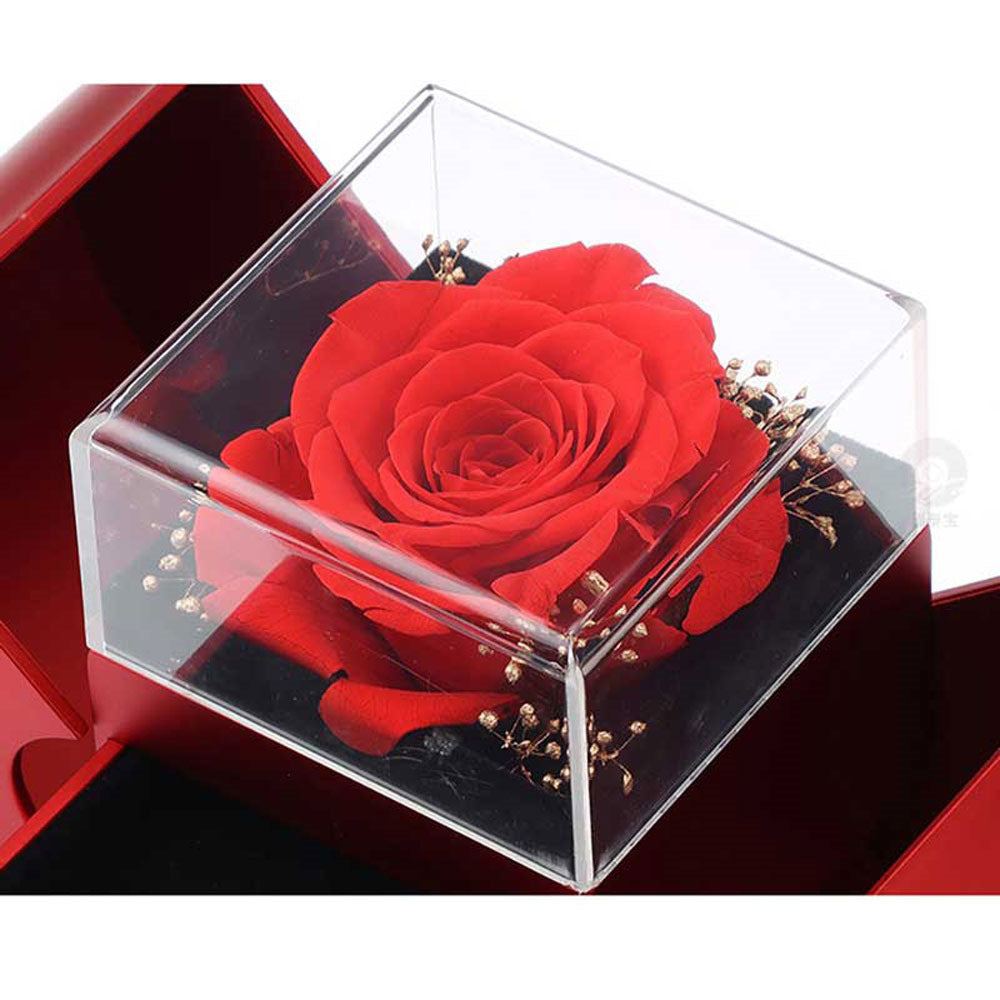 Close-up of Eternal Rose in Red Apple Jewelry Box - WEVOR